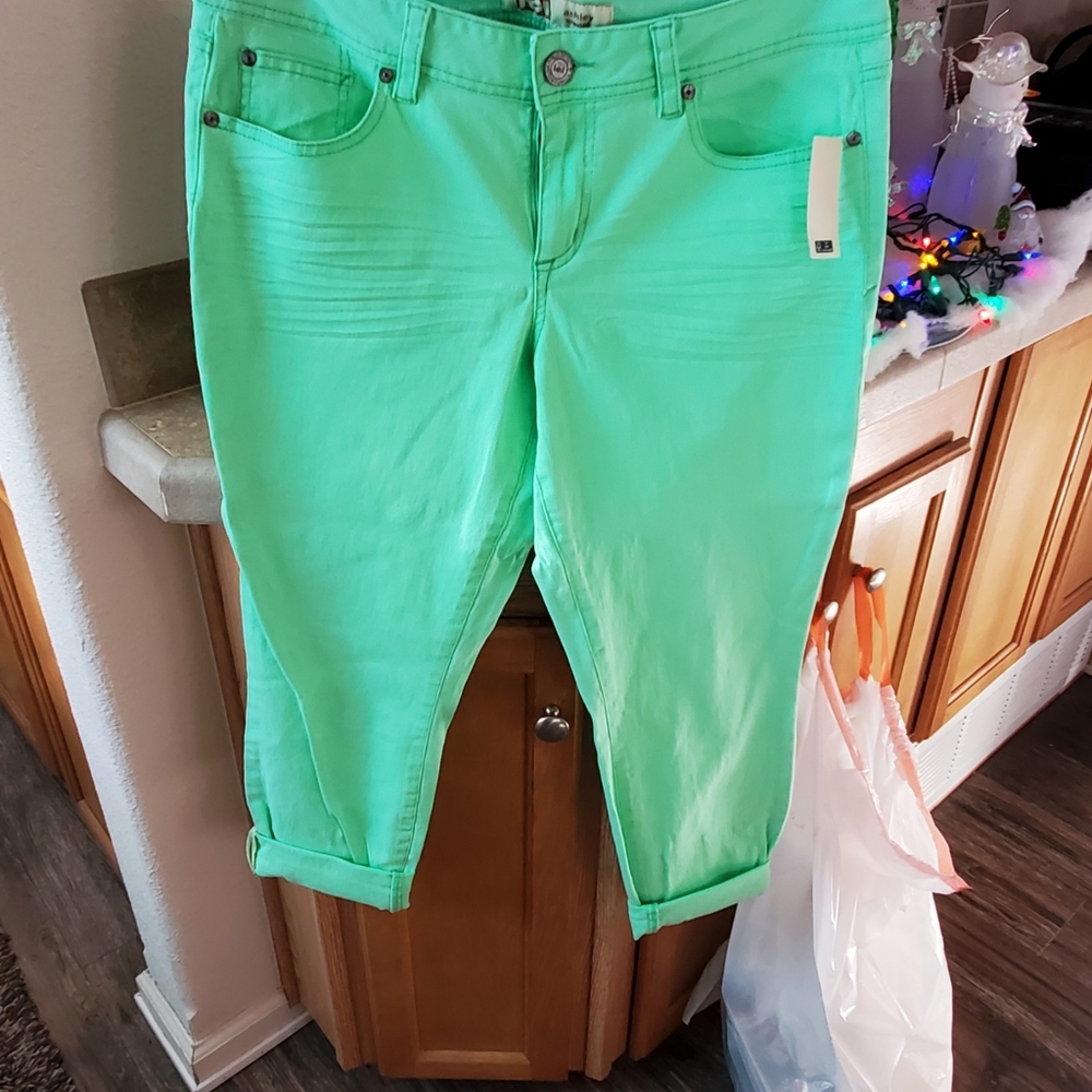 New Lei Ashley, lowrise Capris mint Green size 13